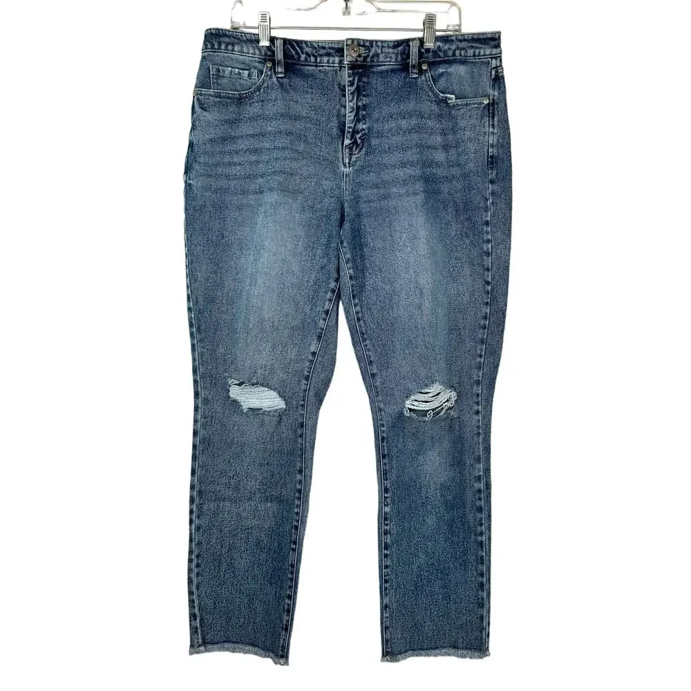 Style&Co Curvy Girlfriend Distressed Cut Off Jeans 16